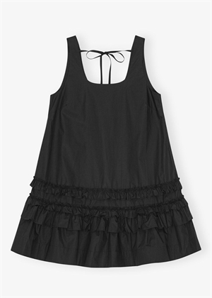 Cotton poplin U-neck mini kjole Black W0905 Ganni 